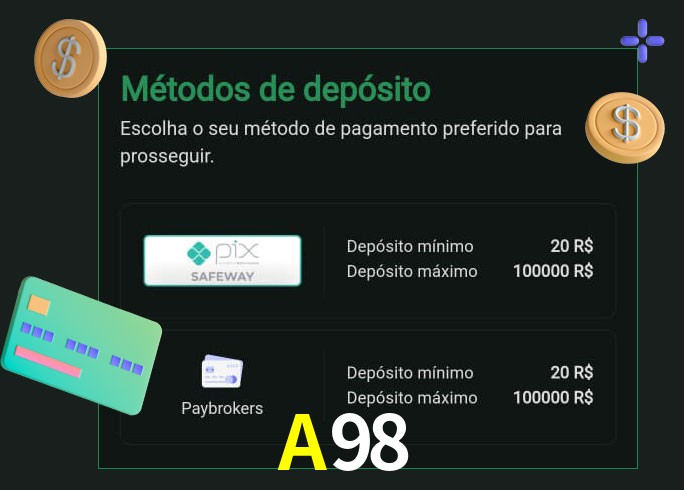 O cassino A98 oferece uma grande variedade de métodos de pagamento